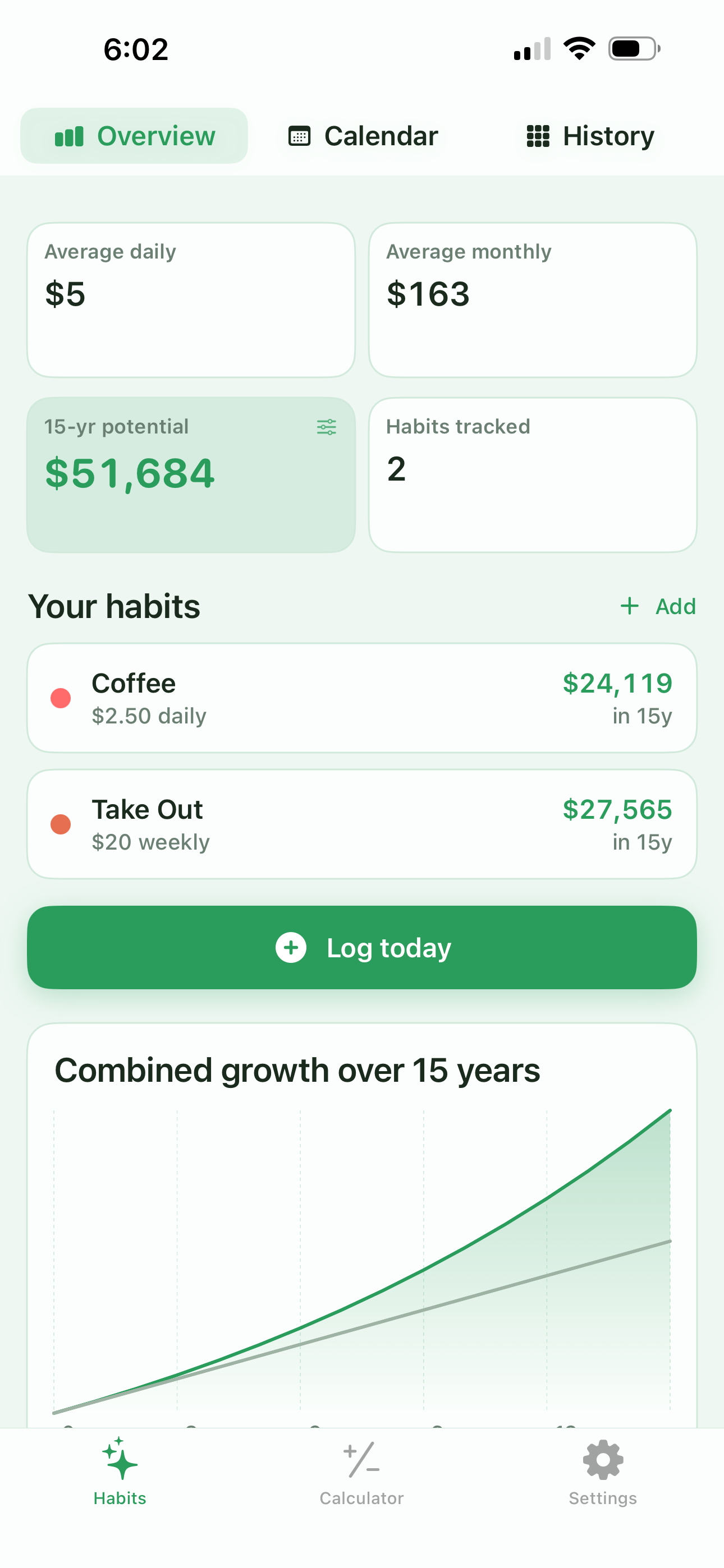 The 7 Dollar Habit overview screen